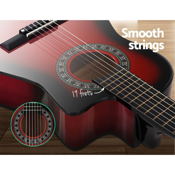 Alpha 34 Inch Classical Guitar Wooden Body Nylon String w/ Stand Beignner Red - RnR Galore