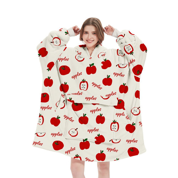 Apple Pattern Oversized Wearable Blanket Hoodie - Ultra Soft & Cozy Snuggle Pullover for Adults - RnR Galore