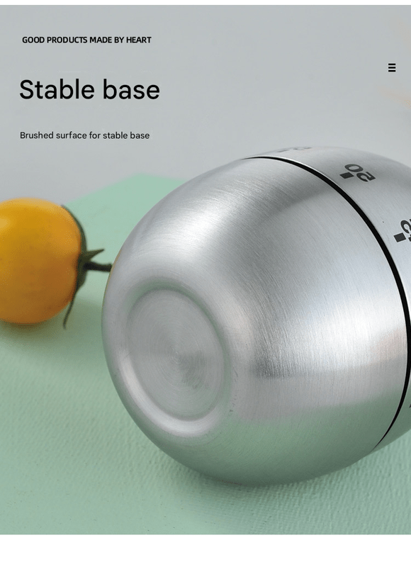 Apple Shape Stainless Steel Kitchen Timer Mechanical Cooking Timer - Wind - Up 60 Minute Countdown Timer - Loud Ring 72dB Baking Tool with Non - Slip Base - Battery - Free Analog Timer for Home Office - RnR Galore