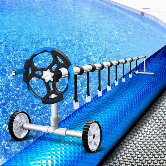 Aquabuddy Pool Cover 500 Micron 8.5x4.2m Silver Swimming Pool Solar Blanket 5.5m Blue Roller - RnR Galore