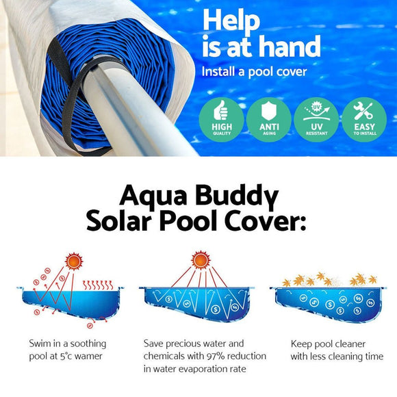 Aquabuddy Pool Cover 8x4.2m 400 Micron Swimming Pool Solar Blanket 5.5m Roller Blue - RnR Galore
