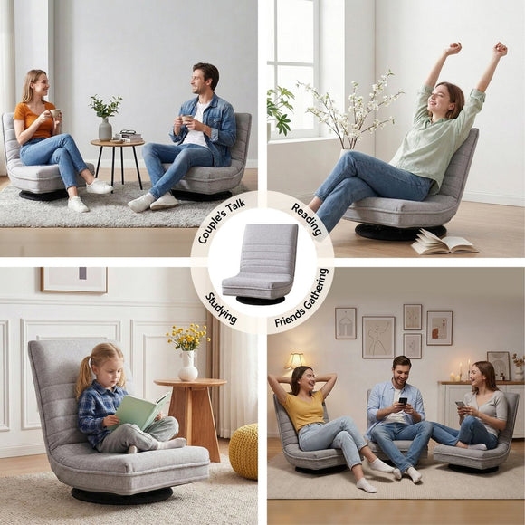 Ariss Swivel Floor Chair 360 Adjustable Foldable Lounge Seat Floor Sofa Chair Grey - RnR Galore