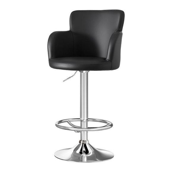 Artiss 1x Leather Bar Stools Swivel Adjustable Gas Lift PU Counter Chairs Black - RnR Galore