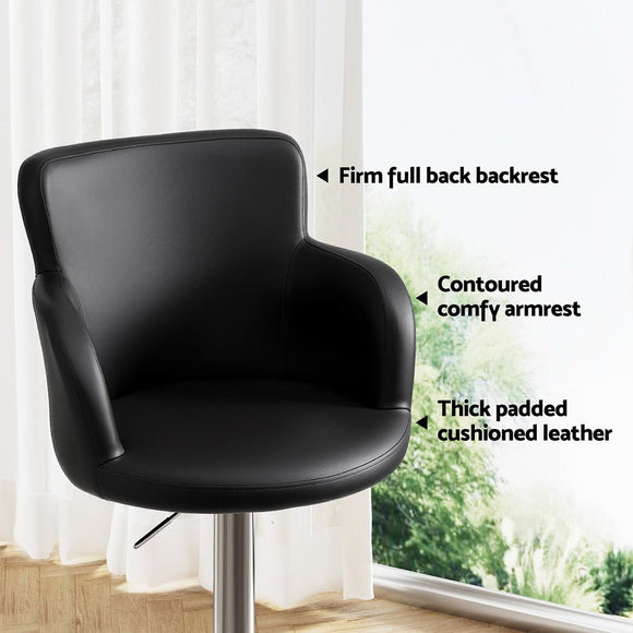 Artiss 1x Leather Bar Stools Swivel Adjustable Gas Lift PU Counter Chairs Black - RnR Galore