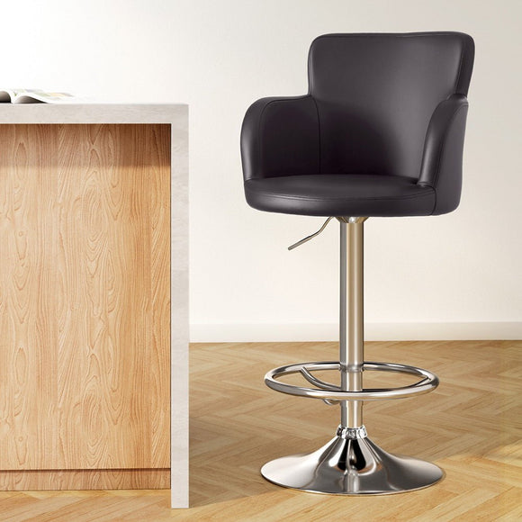 Artiss 1x Leather Bar Stools Swivel Adjustable Gas Lift PU Counter Chairs Brown - RnR Galore