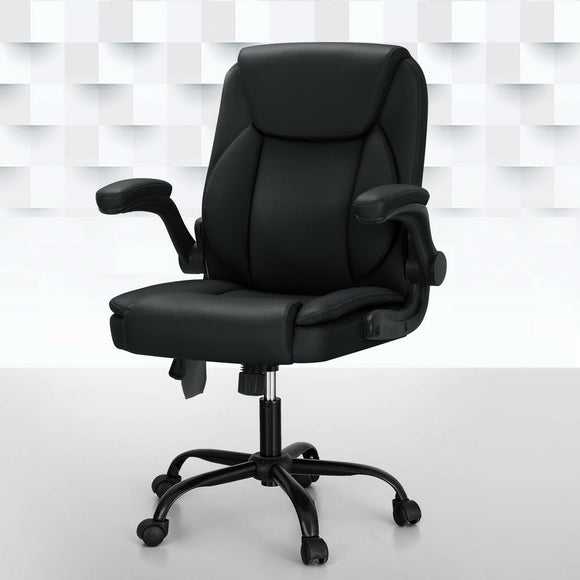 Artiss 2 Point Massage Office Chair Leather Mid Back Black - RnR Galore