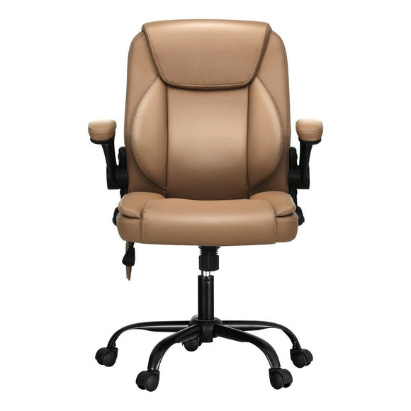 Artiss 2 Point Massage Office Chair Leather Mid Back Espresso - RnR Galore
