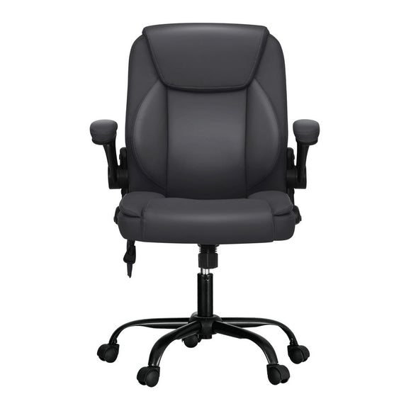 Artiss 2 Point Massage Office Chair Leather Mid Back Grey - RnR Galore