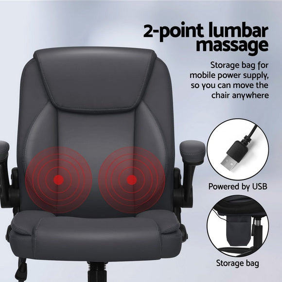 Artiss 2 Point Massage Office Chair Leather Mid Back Grey - RnR Galore