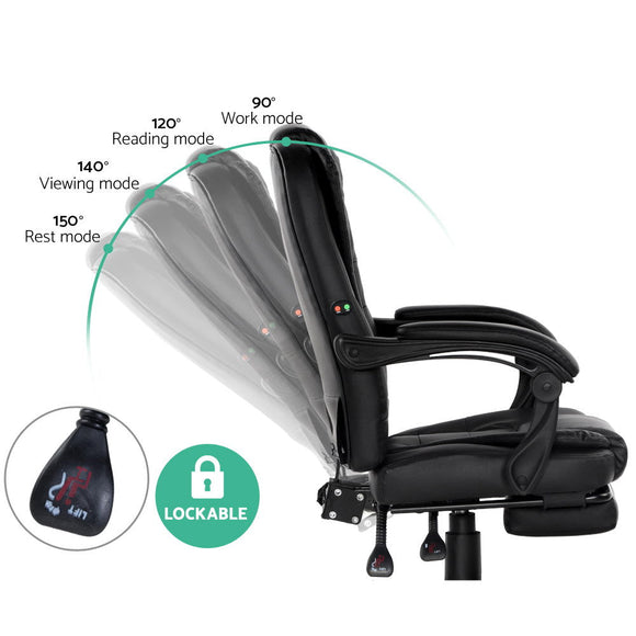 Artiss 2 Point Massage Office Chair PU Leather Footrest Black - RnR Galore
