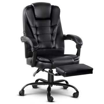 Artiss 2 Point Massage Office Chair PU Leather Footrest Black - RnR Galore