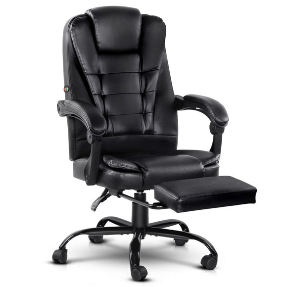 Artiss 2 Point Massage Office Chair PU Leather Footrest Black - RnR Galore
