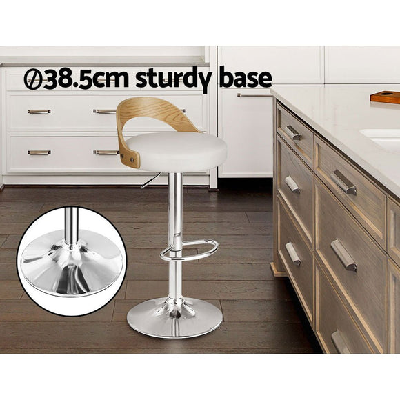 Artiss 2x Bar Stools Adjustable Leather Padded White - RnR Galore