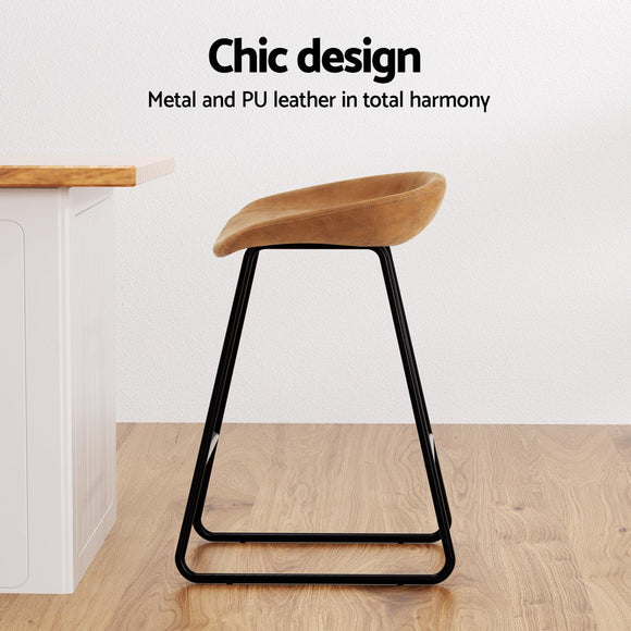 Artiss 2x Bar Stools Kitchen Dining Chairs Counter Stool PU Leather Metal Brown - RnR Galore