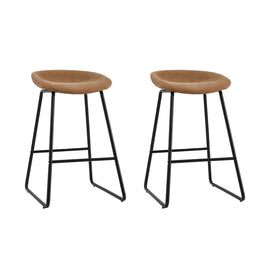 Artiss 2x Bar Stools Kitchen Dining Chairs Counter Stool PU Leather Metal Brown - RnR Galore