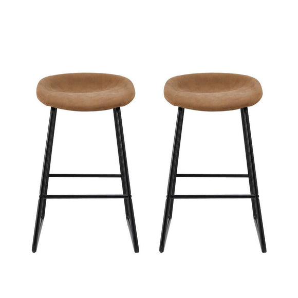Artiss 2x Bar Stools Kitchen Dining Chairs Counter Stool PU Leather Metal Brown - RnR Galore