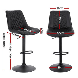 Artiss 2x Bar Stools Kitchen Swivel Gas Lift Counter Chair Diamond Leather Black - RnR Galore