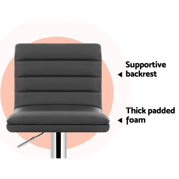 Artiss 2x Bar Stools Padded Leather Gas Lift Grey - RnR Galore