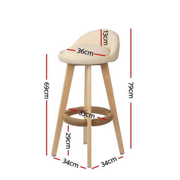 Artiss 2x Bar Stools Padded Leather Wooden Beige - RnR Galore