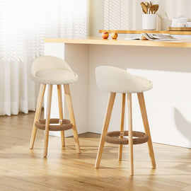 Artiss 2x Bar Stools Padded Leather Wooden Beige - RnR Galore