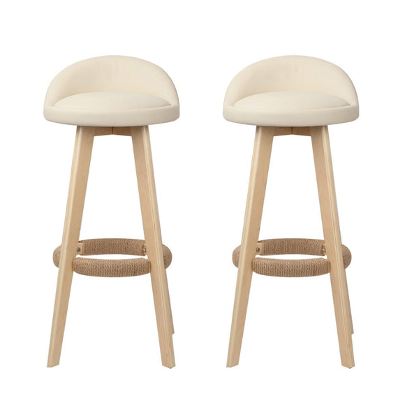 Artiss 2x Bar Stools Padded Leather Wooden Beige - RnR Galore