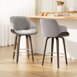 Artiss 2x Bar Stools Swivel Velvet Padded Wooden - RnR Galore