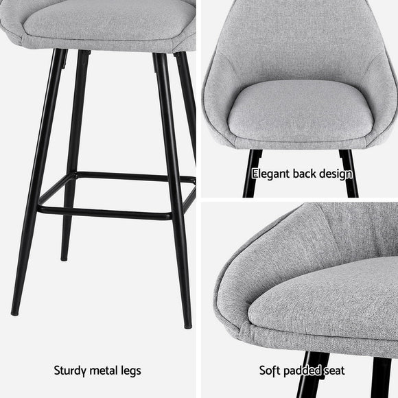 Artiss 2x Bar Stools Upholstered Stool Counter Seat Kitchen Dining Chairs - RnR Galore