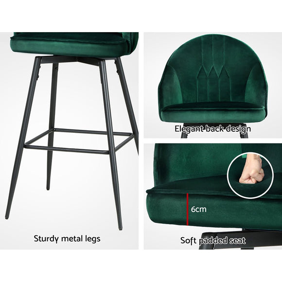 Artiss 2x Bar Stools Velvet Swivel Metal Legs Green - RnR Galore