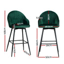 Artiss 2x Bar Stools Velvet Swivel Metal Legs Green - RnR Galore
