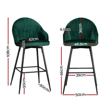 Artiss 2x Bar Stools Velvet Swivel Metal Legs Green - RnR Galore