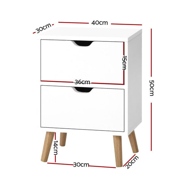 Artiss 2X Bedside Table 2 Drawers - BODEN White - RnR Galore