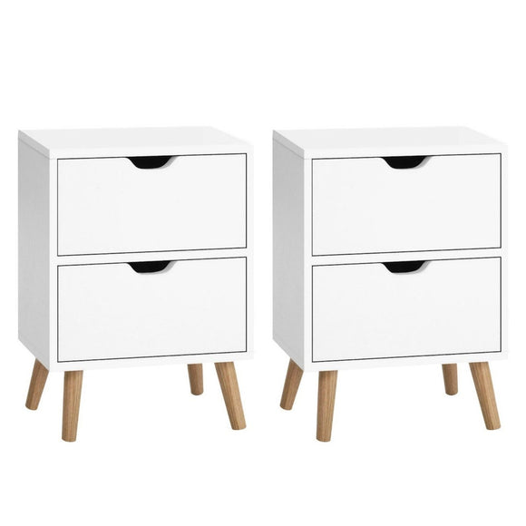 Artiss 2X Bedside Table 2 Drawers - BODEN White - RnR Galore