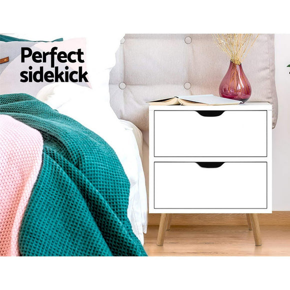 Artiss 2X Bedside Table 2 Drawers - BODEN White - RnR Galore