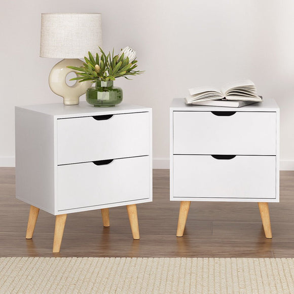 Artiss 2X Bedside Table 2 Drawers - BODEN White - RnR Galore