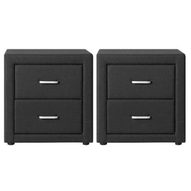 Artiss 2X Bedside Table 2 Drawers Fabric - CADEN Charcoal - RnR Galore