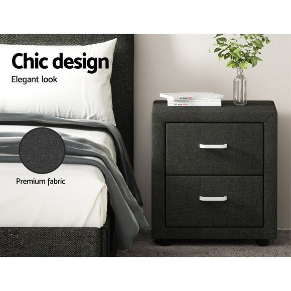 Artiss 2X Bedside Table 2 Drawers Fabric - CADEN Charcoal - RnR Galore