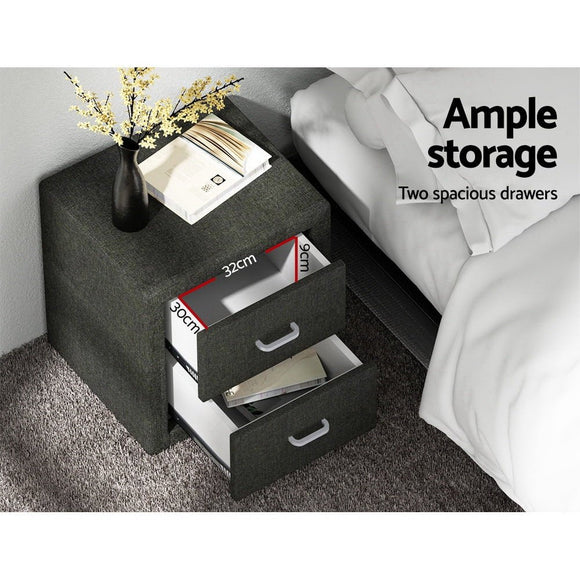 Artiss 2X Bedside Table 2 Drawers Fabric - CADEN Charcoal - RnR Galore