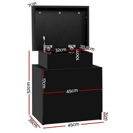 Artiss 2X Bedside Table 2 Drawers Lift - up Storage Black - RnR Galore