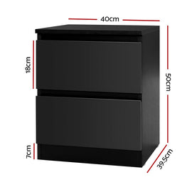 Artiss 2x Bedside Table 2 Drawers - PEPE Black - RnR Galore