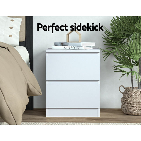 Artiss 2x Bedside Table 2 Drawers - PEPE White - RnR Galore