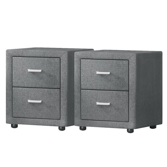 Artiss 2X Bedside Table 2 Drawers Side Table Fabric - CADEN Grey - RnR Galore