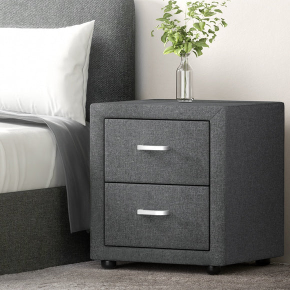 Artiss 2X Bedside Table 2 Drawers Side Table Fabric - CADEN Grey - RnR Galore