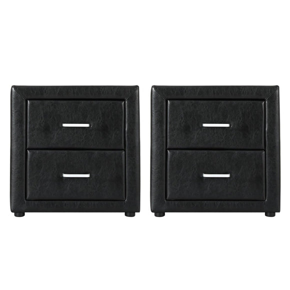 Artiss 2X Bedside Table 2 Drawers Side Table Leather - CADEN Black - RnR Galore
