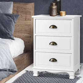 Artiss 2x Bedside Table 3 Drawers Vintage - THYME White - RnR Galore