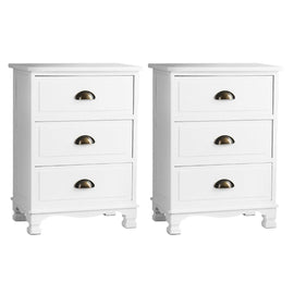 Artiss 2x Bedside Table 3 Drawers Vintage - THYME White - RnR Galore