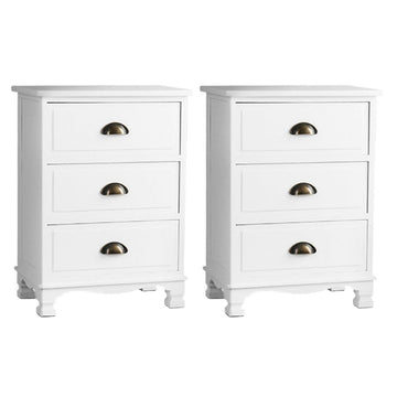 Artiss 2x Bedside Table 3 Drawers Vintage - THYME White - RnR Galore