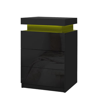 Artiss 2X Bedside Table LED 3 Drawers - COLEY Black - RnR Galore