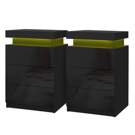 Artiss 2X Bedside Table LED 3 Drawers - COLEY Black - RnR Galore