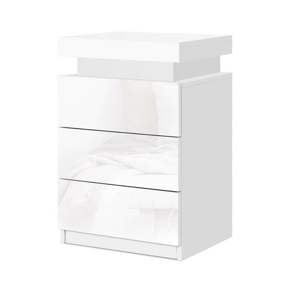 Artiss 2X Bedside Table LED 3 Drawers - COLEY White - RnR Galore