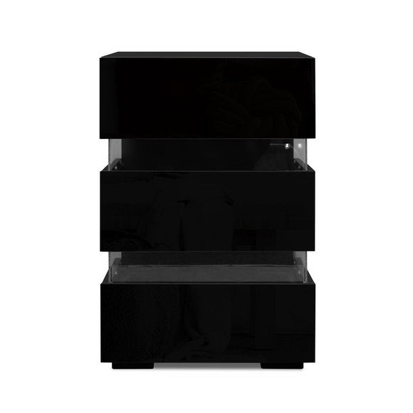 Artiss 2x Bedside Table LED 3 Drawers - LUMI Black - RnR Galore